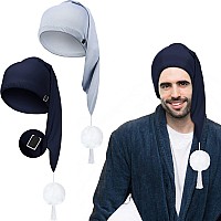 2 Pcs Silk Night Sleeping Cap Men Adjustable Stocking Cap Drawstring Night Sleeping Cap With Pom Ball For Daily Use Light Gray