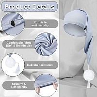 2 Pcs Silk Night Sleeping Cap Men Adjustable Stocking Cap Drawstring Night Sleeping Cap With Pom Ball For Daily Use Light Gray