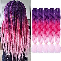 Aidusa Ombre Braiding Hair Purple To Pink Afro Jumbo Braiding Hair Extensions 5Pcs Synthetic 24 Inch 3 Tones For Women Twist Cro