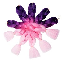 Aidusa Ombre Braiding Hair Purple To Pink Afro Jumbo Braiding Hair Extensions 5Pcs Synthetic 24 Inch 3 Tones For Women Twist Cro