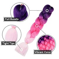 Aidusa Ombre Braiding Hair Purple To Pink Afro Jumbo Braiding Hair Extensions 5Pcs Synthetic 24 Inch 3 Tones For Women Twist Cro