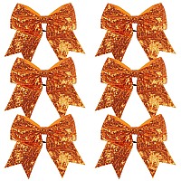 Icobuty Cheer Bow Metallic Sequin And Holographic 8 Inch Cheerleader Cheerleading Hair Bow Hair Tie 6 Count Orange Sequin