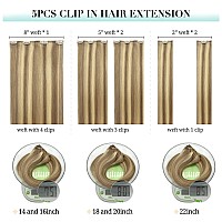 Doores Clip In Hair Extensions Human Hair 5Pcs 75G Balayage Light Blonde Highlighted Golden Blonde 14 Inch Human Hair Extension