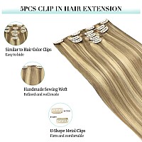 Doores Hair Extensions Clip In Human Hair 5Pcs 80G Light Blonde Highlighted Golden Blonde Balayage 18 Inch Real Clip In Extensi