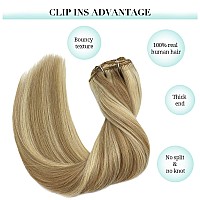 Doores Hair Extensions Clip In Human Hair 5Pcs 80G Light Blonde Highlighted Golden Blonde Balayage 18 Inch Real Clip In Extensi