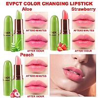 Evpct 3Pcs Aloe Vera Strawberry Peach Pink Color Changing Lipstick Tinted Lip Color Balm Gloss Tint Set Green Magic Ph Mood Kids