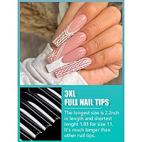 504Pcs 3Xl Clear Nail Tips For Acrylic Nails Professional Xxxl Extra Long Tapered Square Full Cover Nail Tips 12 Sizes Balleri