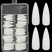 Loveourhome 100Pc Stiletto Press On Nails Long Fake Nails Matte Pointy False Nails Full Cover White Acrylic Stiletto Nail Tips C