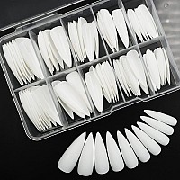 Loveourhome 100Pc Stiletto Press On Nails Long Fake Nails Matte Pointy False Nails Full Cover White Acrylic Stiletto Nail Tips C