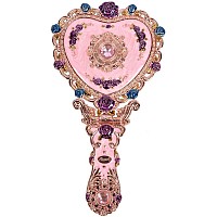 Nerien Antique Mirror Comb Set Vintage Metal Handheld Mirror Heart Shape Embossed Rose Hand Mirror With Comb Antique-Style Russian Style Mirror With Handle Travel Portable Foldable Makeup Mirror Pink