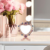 Nerien Antique Mirror Comb Set Vintage Metal Handheld Mirror Heart Shape Embossed Rose Hand Mirror With Comb Antique-Style Russian Style Mirror With Handle Travel Portable Foldable Makeup Mirror Pink