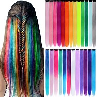 25 Pack Colored Party Highlights Clip in Hair Extensions for Women Kids Girls 22 inches Multi-colors Straight Hair Synthetic Hairpieces In The Party(25 colored)