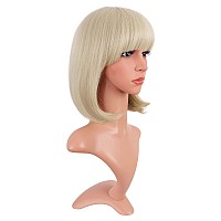 MapofBeauty 12 Inch /30 cm Fashion Lady Short Straight Synthetic Flat Bangs Bob Wig (Blonde)