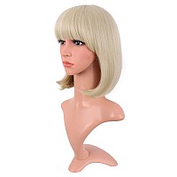 MapofBeauty 12 Inch /30 cm Fashion Lady Short Straight Synthetic Flat Bangs Bob Wig (Blonde)