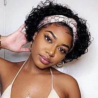 Legendhair Deep Wave Headband Wig Short Curly Pixie Cut Headband Wigs Human Hair None Lace Front Wigs For Black Women 180 Densi