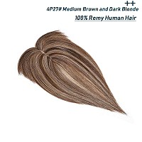 SEGO Topper Hair Piece 100% Remy Human Hair Toppers with Bangs for Women Hand-made Silk Base Clip in Topper Wiglets Hairpieces for Thinning Hair 12 Inch 4P27# Medium Brown&Dark Blonde 38g