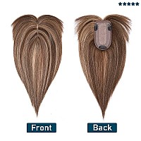 SEGO Topper Hair Piece 100% Remy Human Hair Toppers with Bangs for Women Hand-made Silk Base Clip in Topper Wiglets Hairpieces for Thinning Hair 12 Inch 4P27# Medium Brown&Dark Blonde 38g