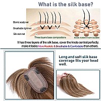 SEGO Topper Hair Piece 100% Remy Human Hair Toppers with Bangs for Women Hand-made Silk Base Clip in Topper Wiglets Hairpieces for Thinning Hair 12 Inch 4P27# Medium Brown&Dark Blonde 38g