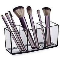 Hblife Clear Makeup Brush Holder Organizer Acrylic Cosmetic Brushes Storage With 3 Slots Eyeliners Display Case For Vanity