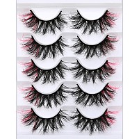 False Lashes with Color Faux Mink Eyelashes Wispies Fluffy Colored Lashes Dramatic Strip Lashes Pack (Pink)