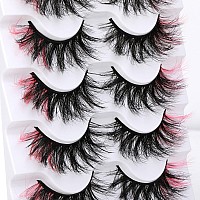 False Lashes with Color Faux Mink Eyelashes Wispies Fluffy Colored Lashes Dramatic Strip Lashes Pack (Pink)