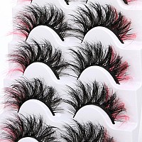 False Lashes with Color Faux Mink Eyelashes Wispies Fluffy Colored Lashes Dramatic Strip Lashes Pack (Pink)