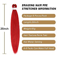 Aqinbel Red Braiding Hair 8 Bundlespack Braiding Hair 26 Pre Stretched Braiding Hair Itch Free Crochet Twist Braids Hair Yaki