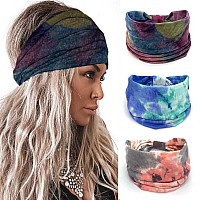 Gortin 3 Pack Boho Wide Headbands African Turban Head Bands Leopard Stretch Knotted Head Wraps Floral Elastic Yaga Hair Bands Sw