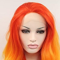 Xiweiya Ombre Orange Wigs Long Body Wave Synthetic Mixed Orange Ginger Body Wavy Synthetic Lace Front Wig Middle Part Red To Ora