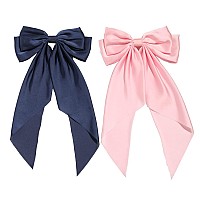 Susulu Hair Bows For Women Girlslarge Satin Bow Barrette Hair Clips Long Ribbon Bow Clips Suit For Thick Thin Hairhair Accesso