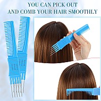 Leinuosen 3 Pack Carbon Lift Teasing Combs With Metal Prong Salon Teasing Back Combs Blue