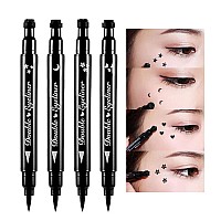 BINGBRUSH Double-sided Liquid Stamp Eyeliner Pen, Face Stamps Makeup Extremely Black Waterproof Slim Gel Felt Tip High Black Pigment Liquid Eyeliner & Seal (black)