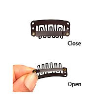 50 Pcs Metal Ushape Snap Clips 32Mm 6Teeth Wig Clips With Rubber For Hair Extensions Hairpieces Dark Brown