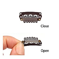 50 Pcs Metal Ushape Snap Clips 28Mm 6Teeth Wig Clips With Rubber For Hair Extensions Hairpieces Dark Brown