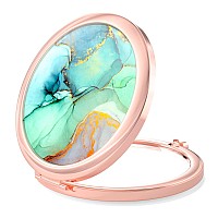 Nipichsha Compact Mirror, Pocket Travel Makeup Mirror, 2X & 1X Magnification Compact Mirrors, Small Folding Portable Handheld Mirror for Purses, Gifts for Mom Women, 2.75In Rose Gold(Ink Green Marble)