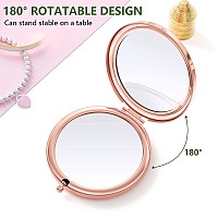 Nipichsha Compact Mirror, Pocket Travel Makeup Mirror, 2X & 1X Magnification Compact Mirrors, Small Folding Portable Handheld Mirror for Purses, Gifts for Mom Women, 2.75In Rose Gold(Ink Green Marble)