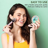 Nipichsha Compact Mirror, Pocket Travel Makeup Mirror, 2X & 1X Magnification Compact Mirrors, Small Folding Portable Handheld Mirror for Purses, Gifts for Mom Women, 2.75In Rose Gold(Ink Green Marble)