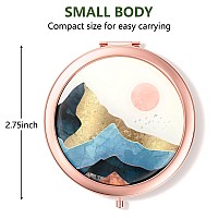 Nipichsha Compact Mirror, Pocket Travel Makeup Mirror, 2X/1X Magnification Compact Mirror, Small Folding Portable Handheld Mirror for Purses, Gift for Mom & Women, 2.75In Rose Gold(Watercolor Sunrise)