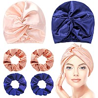 6 Pieces Womens Hair Wrap Set Silk Bonnet Scrunchy And Ponytail Holder For Sleeping And Hair Care Pink Navy Blue Rose Go