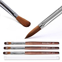 Modelones 3pcs Acrylic Nail Brush Set, Size 8/10/12 Kolinsky Acrylic Brushes for Acrylic Powder Application, Nail Extension, 3D Nail Carving, Round Shaped Nail Art Brushes with Wooden Handle