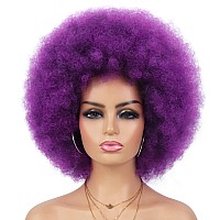 G&T Wig 70s Afro Puff Wigs for Black Women Glueless Wear and Go Wig Short Afro Synthetic Wig Fluffy Shoulder Length Heat Resistant Natural and Soft Kinky Curly Wig(Dark Purple)