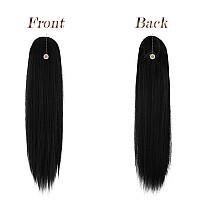 FESHFEN Long Straight Ponytail Extensions 24 inch Drawstring Pony Tails Natural Synthetic Hairpiece Clip in Ponytails Hairpieces for Women Girls, Natural Black