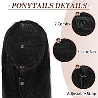 FESHFEN Long Straight Ponytail Extensions 24 inch Drawstring Pony Tails Natural Synthetic Hairpiece Clip in Ponytails Hairpieces for Women Girls, Natural Black