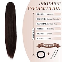 FESHFEN Ponytail Extensions Long Straight Drawstring Ponytails Natural Synthetic Hairpiece Clip in Ponytails Hairpieces for Women Girls, 24 inch