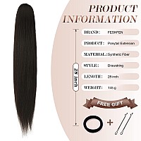 FESHFEN Straight Drawstring Ponytails Extension 28 inch Long Straight Pony Tails Natural Synthetic Hairpiece Clip in Ponytails Hairpieces for Women Girls,