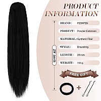 FESHFEN Long Straight Ponytail Extensions 28 inch Drawstring Pony Tails Natural Synthetic Hairpiece Clip in Ponytails Hairpieces for Women Girls, Natural Black