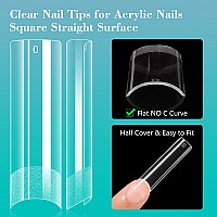 Lionvison Xl Long Square Nail Tips No C Curve Straight Flat Pre Shaped False Nails Half Cover Clear Nail Tips For Acrylic Nail