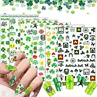 6 Sheets St Patricks Day Nail Stickers 3D Selfadhesive Shamrock Clover Nail Polish Decals Green Clover Irish Nail Art Stickers