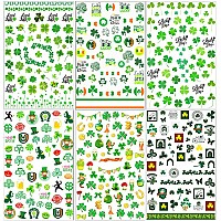 6 Sheets St Patricks Day Nail Stickers 3D Selfadhesive Shamrock Clover Nail Polish Decals Green Clover Irish Nail Art Stickers