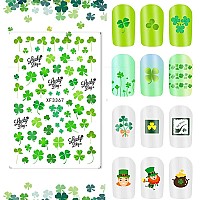 6 Sheets St Patricks Day Nail Stickers 3D Selfadhesive Shamrock Clover Nail Polish Decals Green Clover Irish Nail Art Stickers